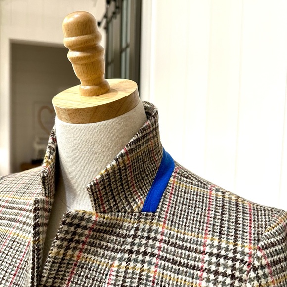 *rare* J. CREW Regent Wool Blazer Natural Plaid, Velvet Ribbon & Cobalt Pop — 6 - Picture 8 of 16